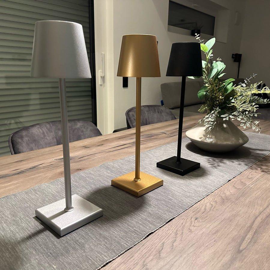 Lampada da Tavolo Ricaricabile Metallo Senza Fili Design Compatto