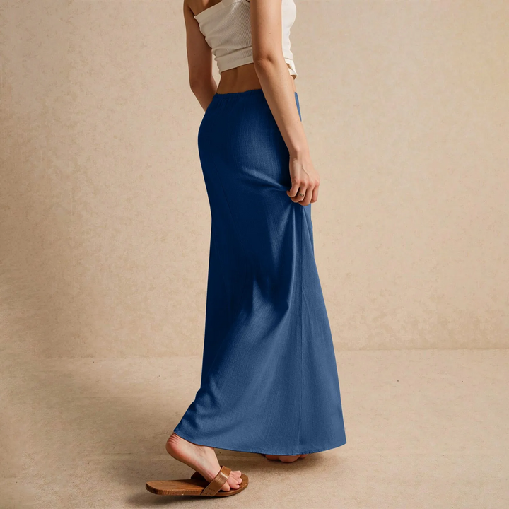 Gonna Lunga Donna Modello Drappeggiato Tessuto Arioso
