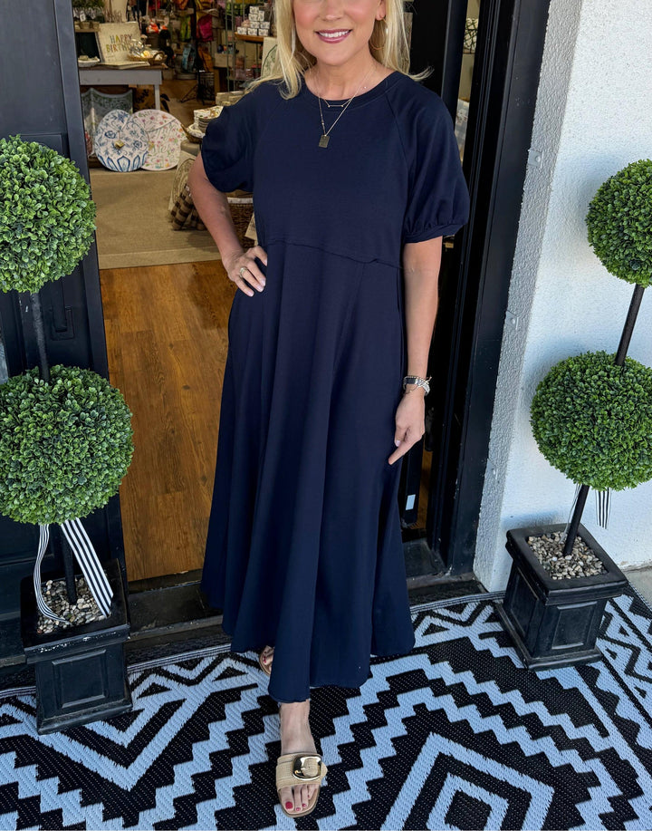 Abito Lungo Donna Elegante Maniche a Sbuffo - Vesarelli