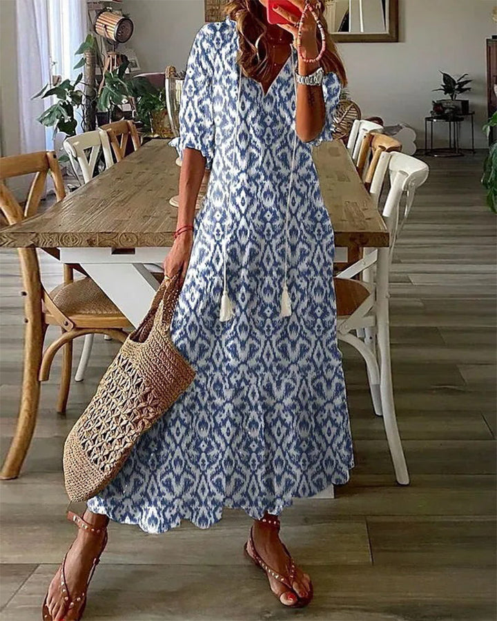 Abito Lungo Donna Stampa Boho Vestibilità Ampia - Vesarelli