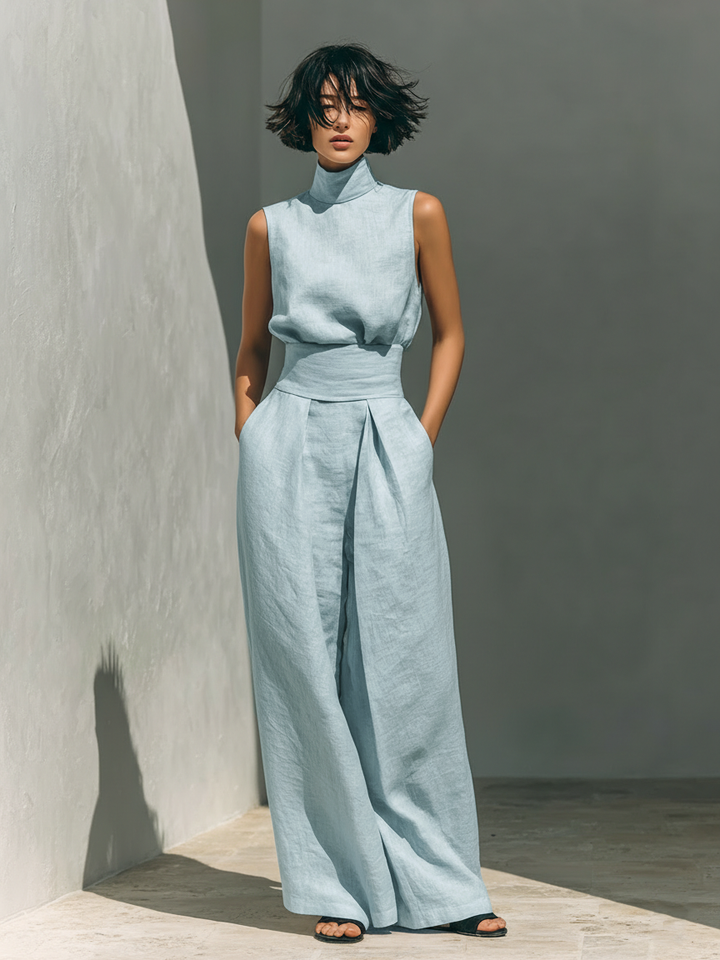 Completo Donna Canotta e Pantaloni Larghi Stile Minimalista - Vesarelli