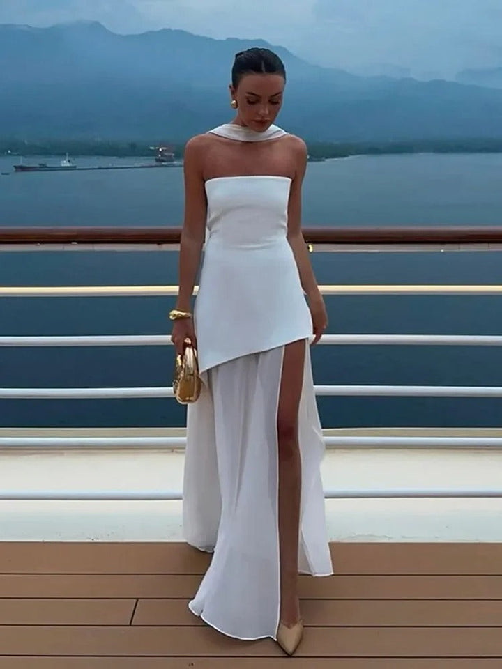 Abito Lungo Donna Seta Elegante Spacco Alto - Vesarelli