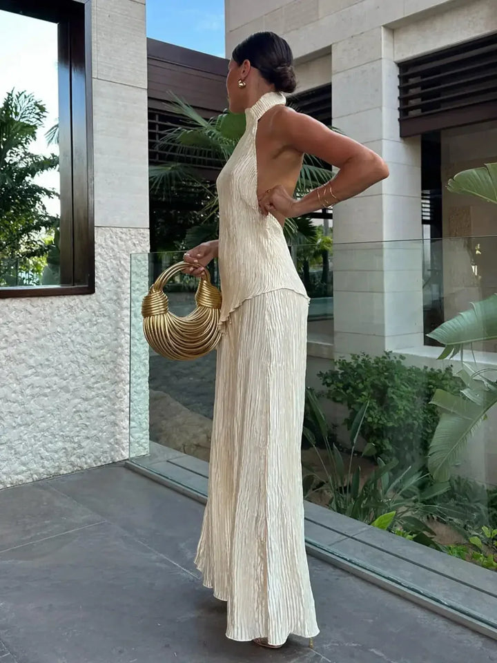Completo Donna Plissettato Due Pezzi Fluido Elegante