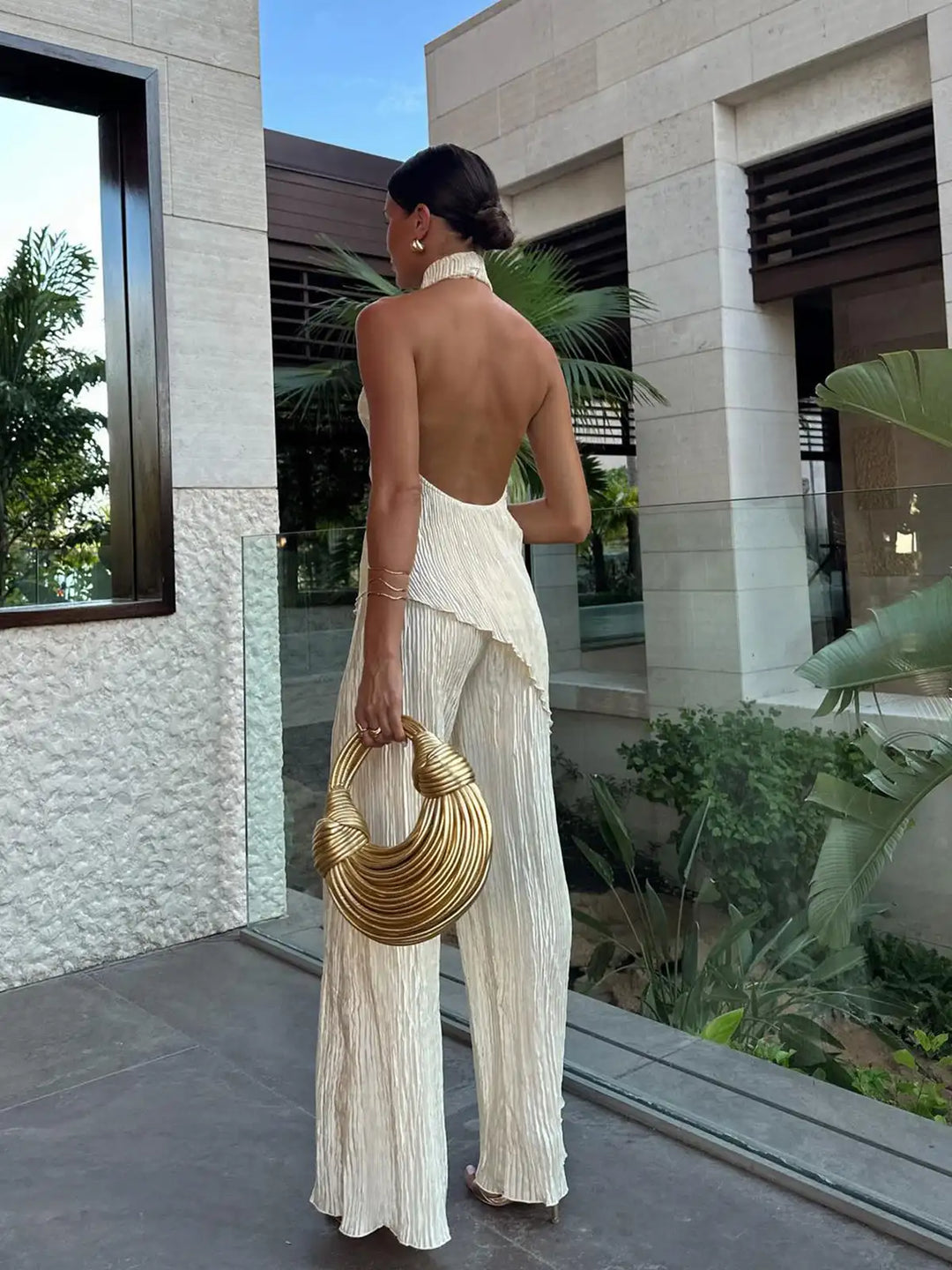 Completo Donna Plissettato Due Pezzi Fluido Elegante