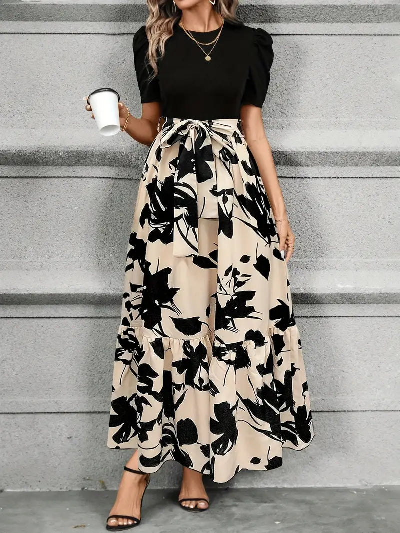Abito lungo Donna con fiocco in vita Stile elegante moderno