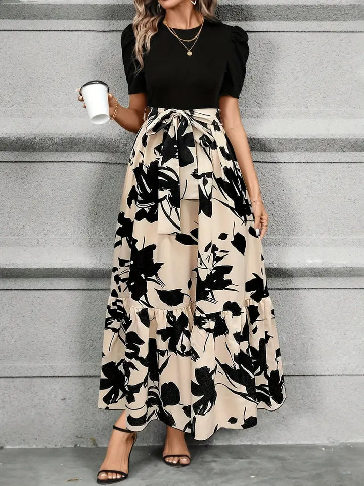 Abito lungo Donna con fiocco in vita Stile elegante moderno