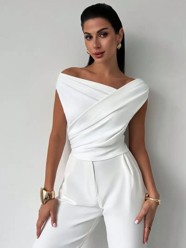 Donna Spalle Drappeggiate Stile Casual Elegante