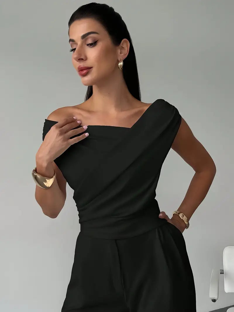 Donna Spalle Drappeggiate Stile Casual Elegante