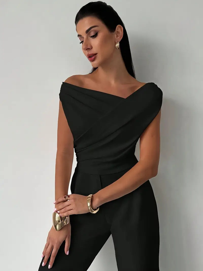 Donna Spalle Drappeggiate Stile Casual Elegante