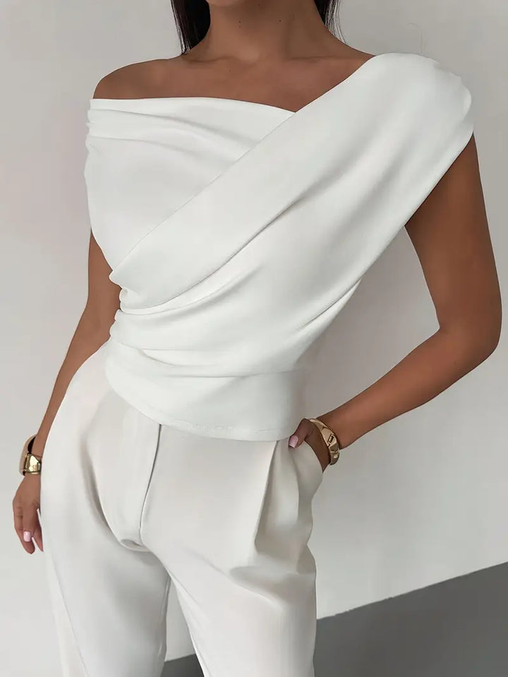 Donna Spalle Drappeggiate Stile Casual Elegante
