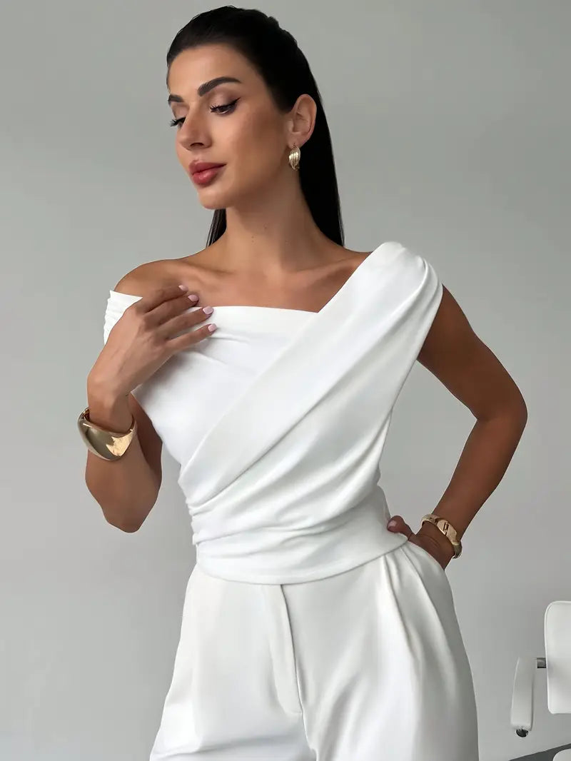 Donna Spalle Drappeggiate Stile Casual Elegante