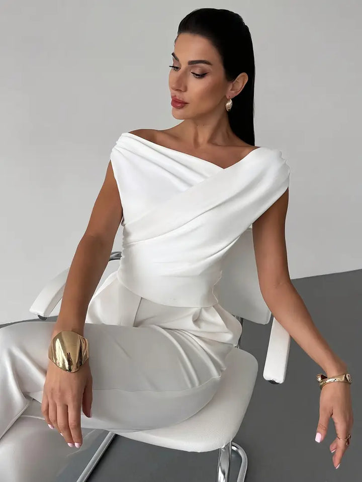 Donna Spalle Drappeggiate Stile Casual Elegante