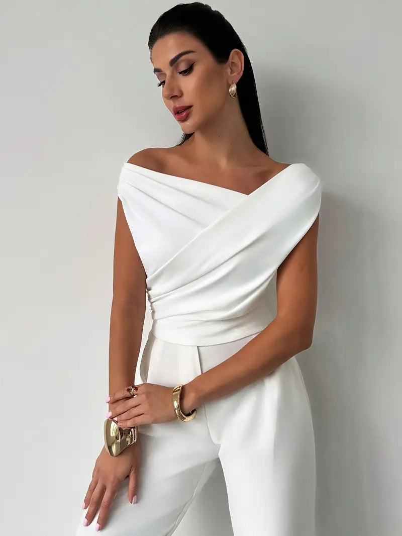 Donna Spalle Drappeggiate Stile Casual Elegante