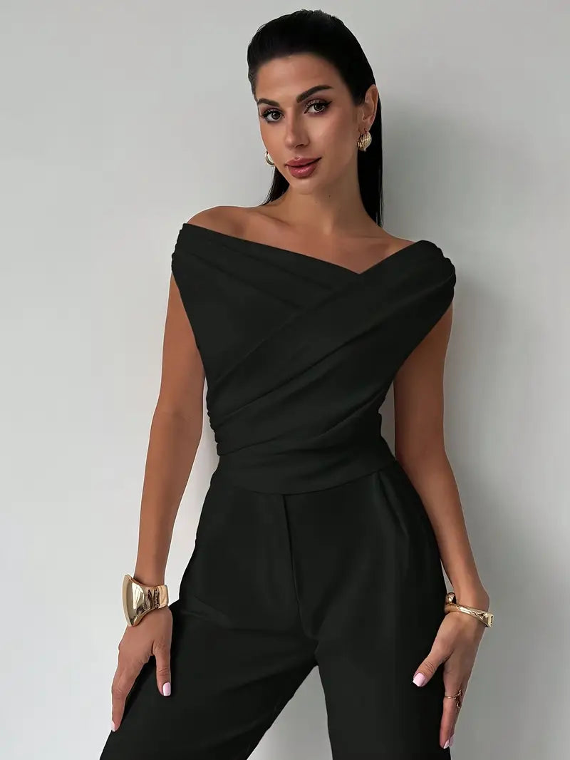 Donna Spalle Drappeggiate Stile Casual Elegante