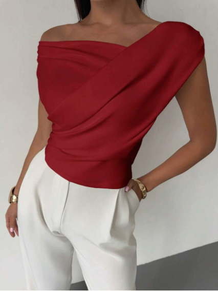 Donna Spalle Drappeggiate Stile Casual Elegante