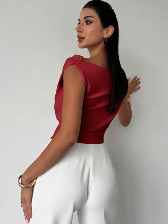 Donna Spalle Drappeggiate Stile Casual Elegante