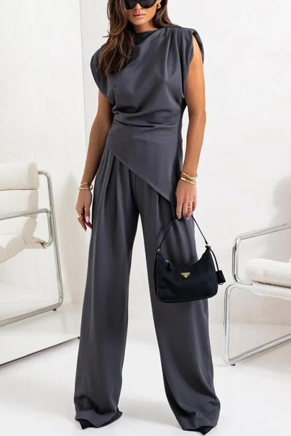 Completo Due Pezzi Donna in Tessuto Drappeggiato Stile Elegante