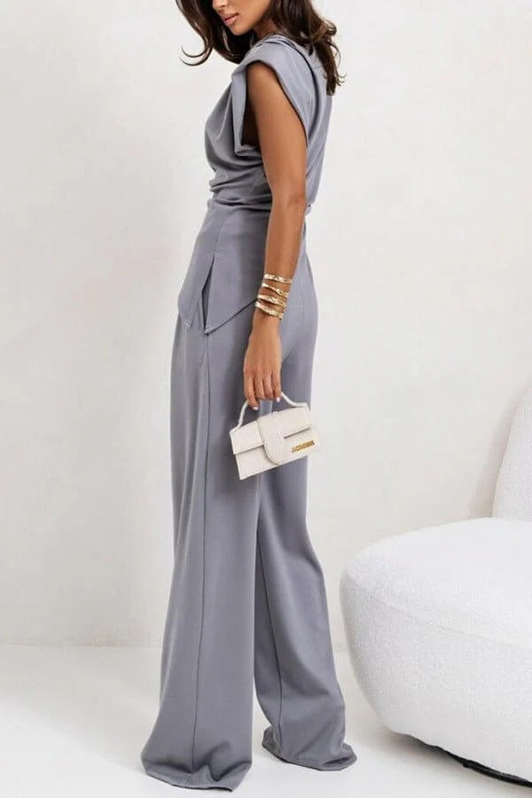 Completo Due Pezzi Donna in Tessuto Drappeggiato Stile Elegante