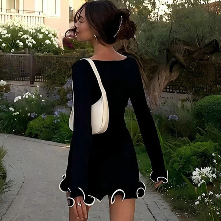 Abito Corto Donna con Volant Tessuto Fluido Stile Elegante