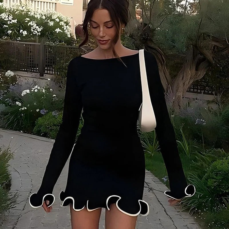 Abito Corto Donna con Volant Tessuto Fluido Stile Elegante