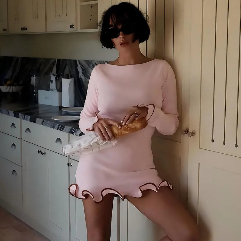 Abito Corto Donna con Volant Tessuto Fluido Stile Elegante