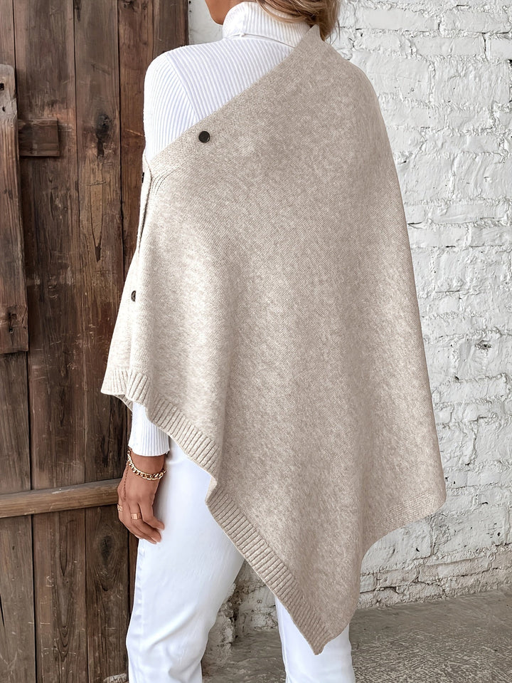 Poncho Donna Lavorato a Maglia con Chiusura a Bottoni Elegante - Vesarelli