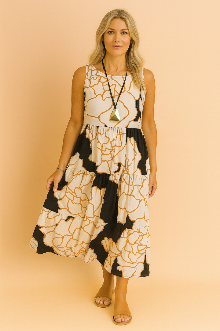 Abito Elegante Donna Fantasia Floreale Svasato - Vesarelli