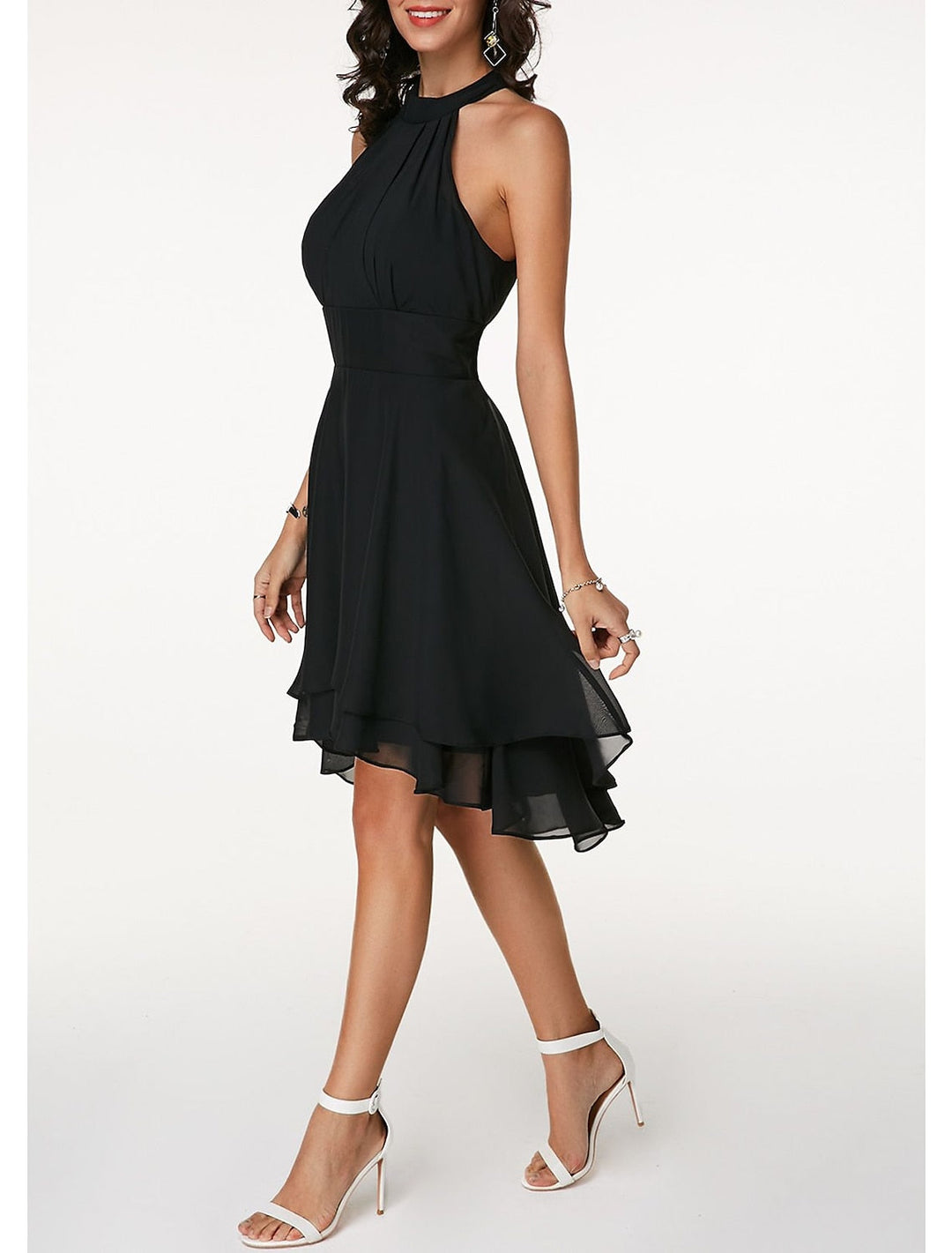 Abito Cocktail Donna Chiffon Scollo Allamericana Senza Maniche - Vesarelli