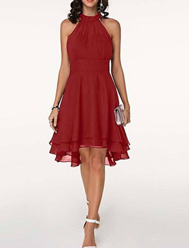 Abito Cocktail Donna Chiffon Scollo Allamericana Senza Maniche