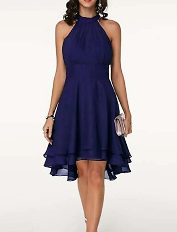 Abito Cocktail Donna Chiffon Scollo Allamericana Senza Maniche