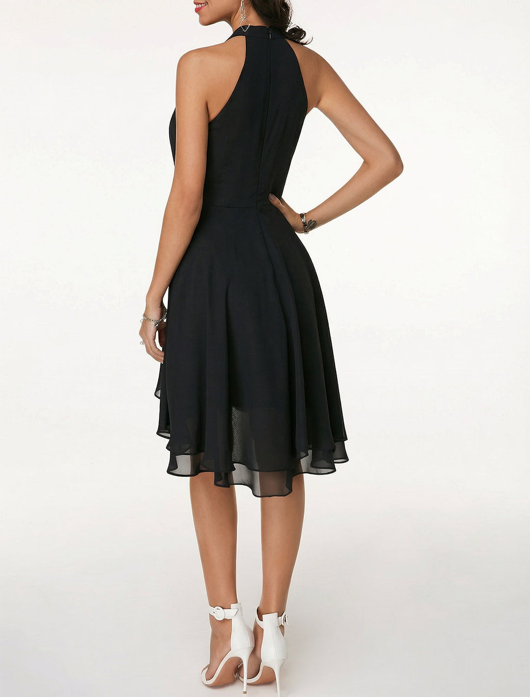 Abito Cocktail Donna Chiffon Scollo Allamericana Senza Maniche