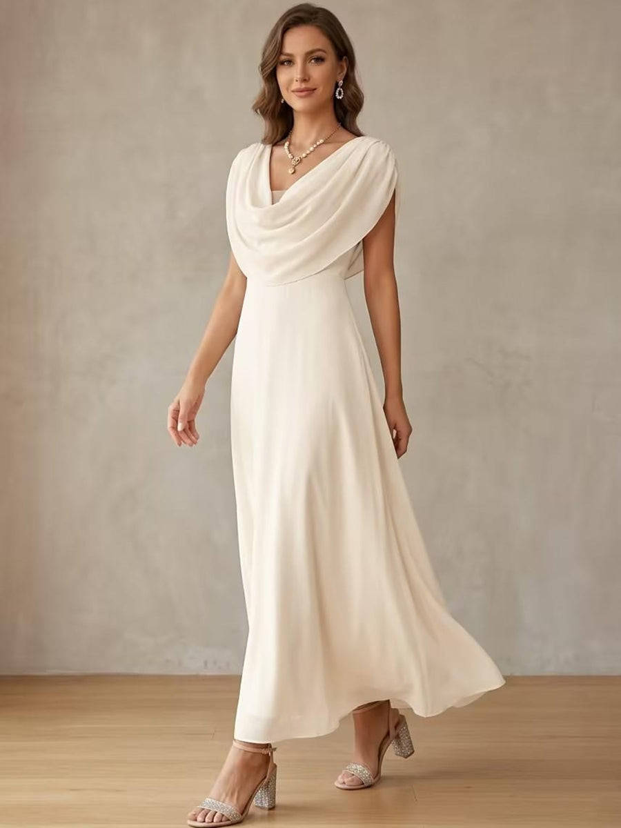 Abito Cocktail Donna in Chiffon Scollo a Cascata Senza Maniche - Vesarelli