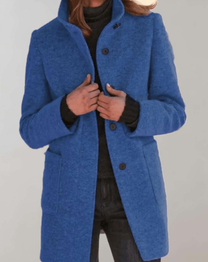 Cappotto Donna Misto Lana Collo Alto e Tasche Pratiche