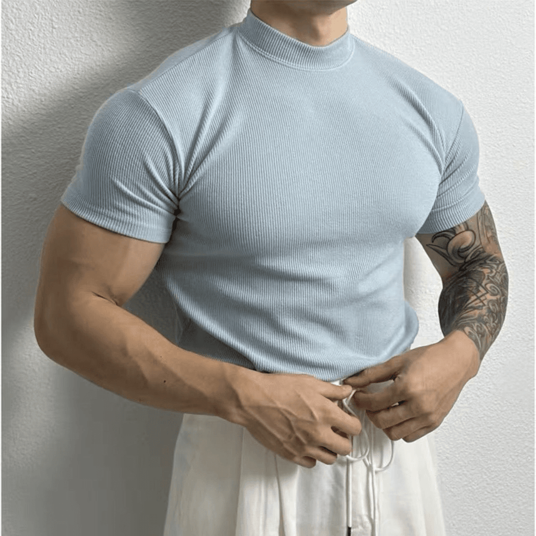 Maglia Uomo Manica Corta Collo Alto Tessuto Elasticizzato Aderente - Vesarelli