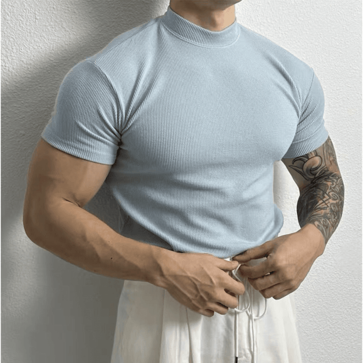 Maglia Uomo Manica Corta Collo Alto Tessuto Elasticizzato Aderente - Vesarelli