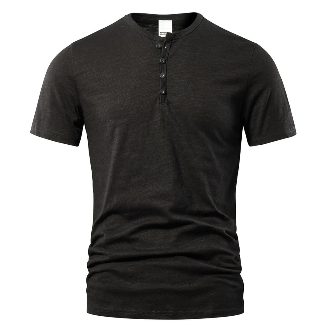 Maglietta Uomo Cotone Scollo Henley Stile Essenziale - Vesarelli