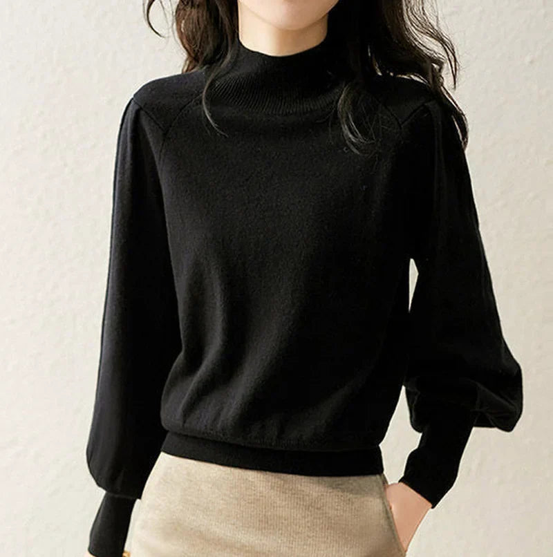 Maglione donna tinta unita invernale con scollo rotondo