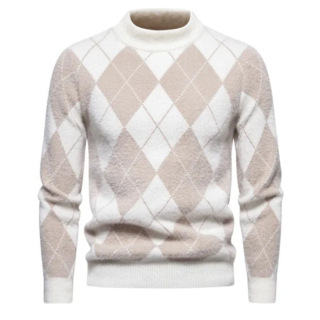 Maglione Uomo Lavorato a Maglia Girocollo Manica Lunga Argyle - Vesarelli