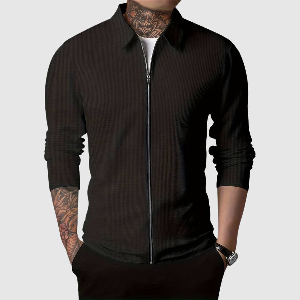 Maglione con cerniera da uomo – Maglia a nido d'ape – Design aderente – Abbigliamento casual a maniche lunghe 1