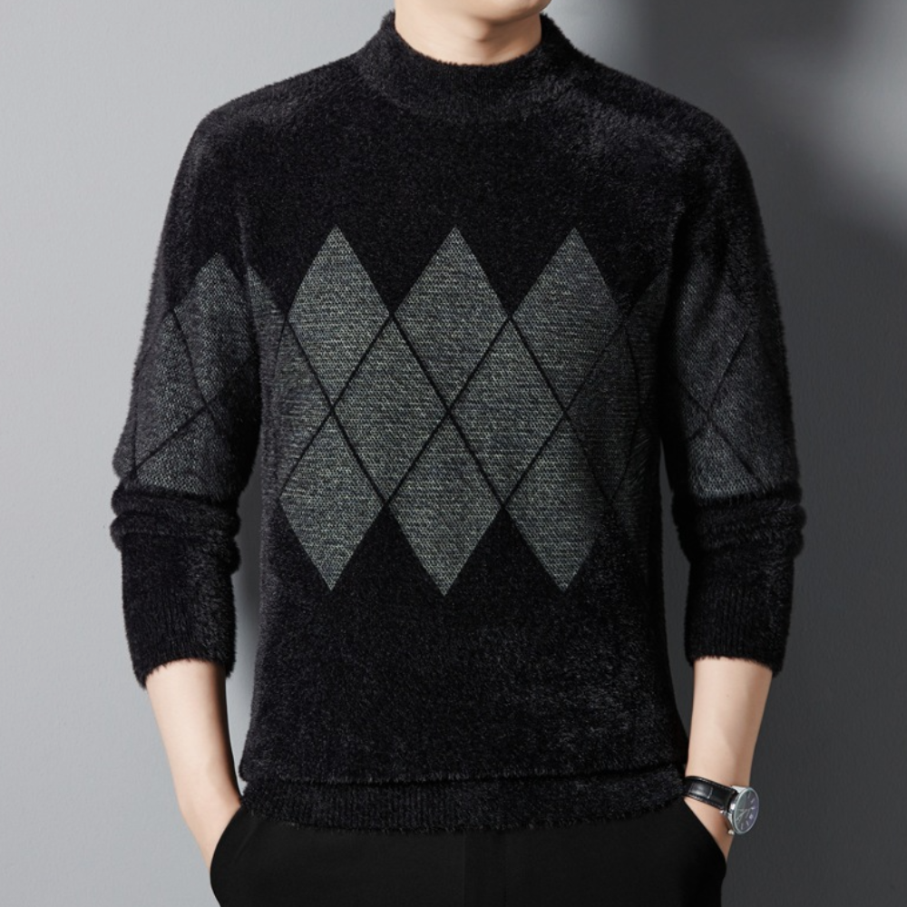 Maglione da uomo - Collo alto - Motivo a rombi - Manica lunga - Morbido in maglia - Abbigliamento casual 1