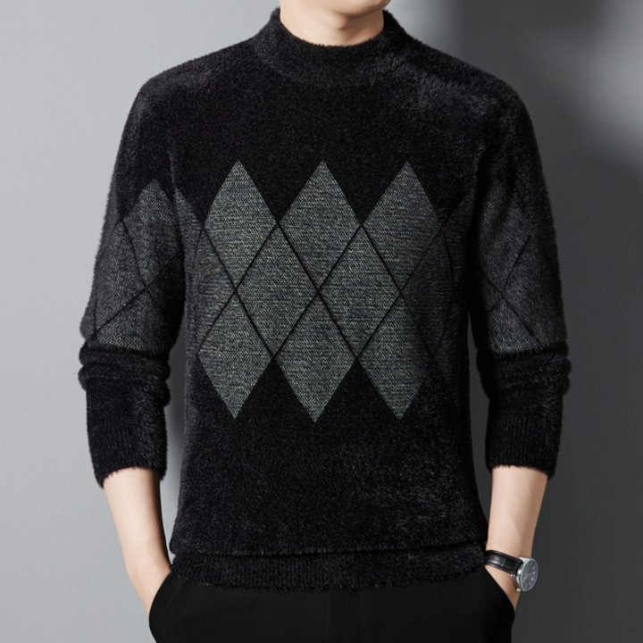 Maglione da uomo - Collo alto - Motivo a rombi - Manica lunga - Morbido in maglia - Abbigliamento casual 1