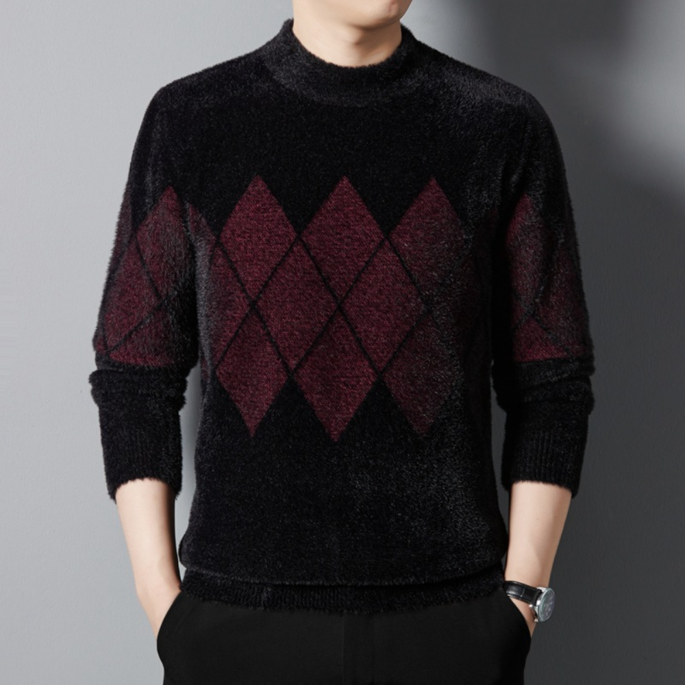 Maglione da uomo - Collo alto - Motivo a rombi - Manica lunga - Morbido in maglia - Abbigliamento casual 2