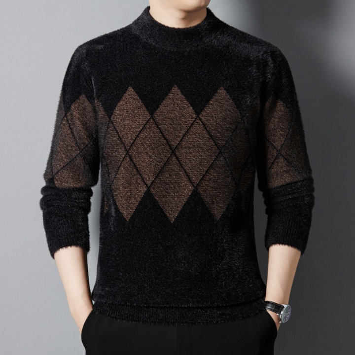 Maglione da uomo - Collo alto - Motivo a rombi - Manica lunga - Morbido in maglia - Abbigliamento casual 3