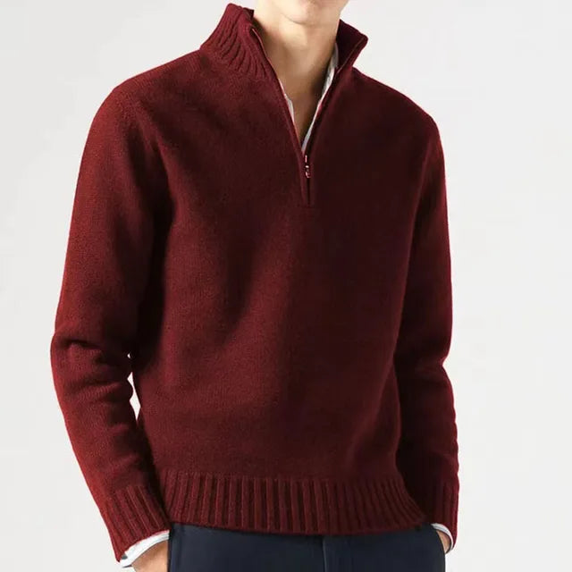 Maglione da uomo con cerniera a un quarto - Tessuto in maglia morbida - Collo alto - Polsini e orlo a coste 4