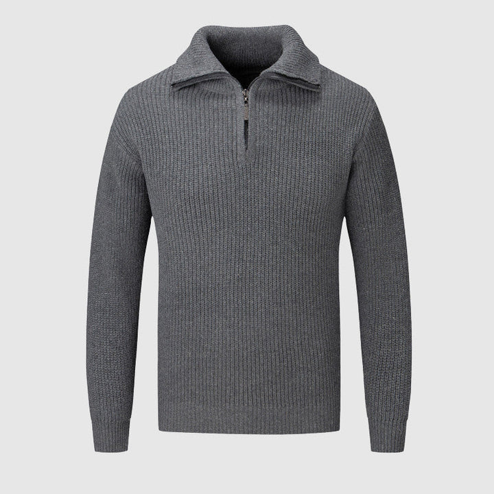 Maglione da uomo con mezza zip - Maglia testurizzata - Collo alto - Polsini e orlo a coste - Abbigliamento casual 1