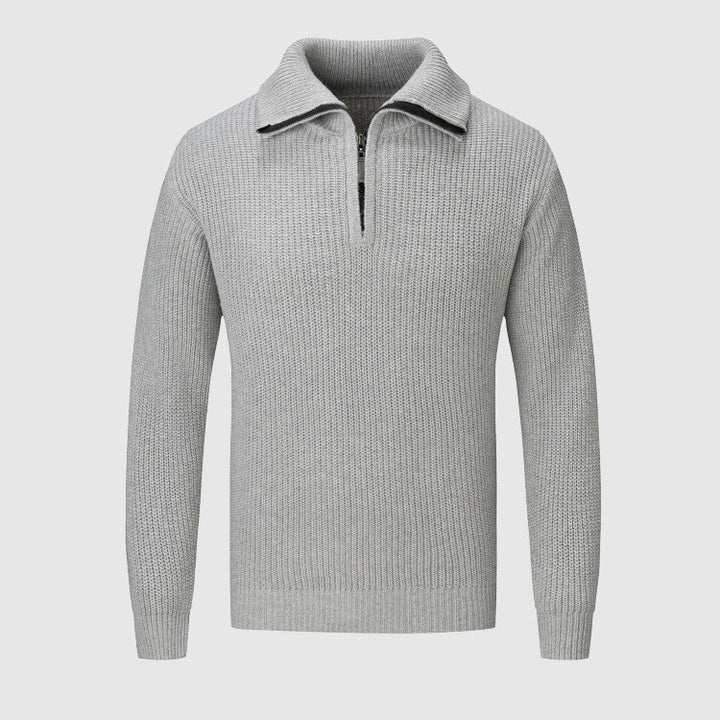 Maglione da uomo con mezza zip - Maglia testurizzata - Collo alto - Polsini e orlo a coste - Abbigliamento casual 3