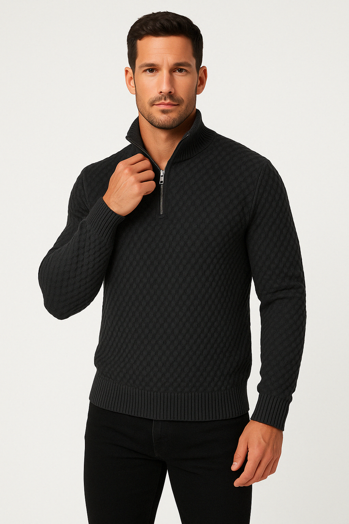 Maglione Uomo Mezza Zip Maglia Testurizzata Vestibilità Su Misura - Vesarelli