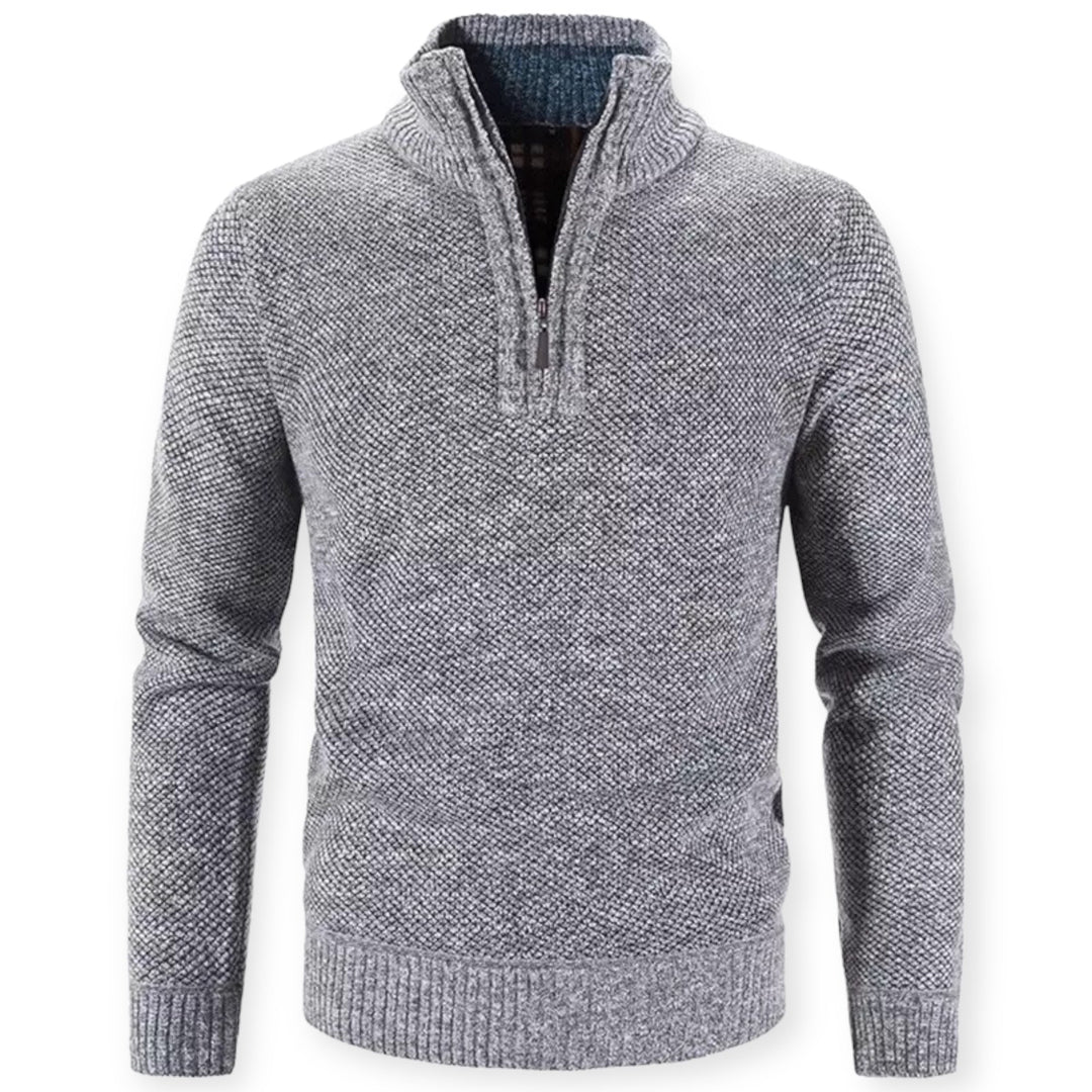Maglione Uomo Misto Lana Maglia Zip Quarto Collo a Coste Classico - Vesarelli