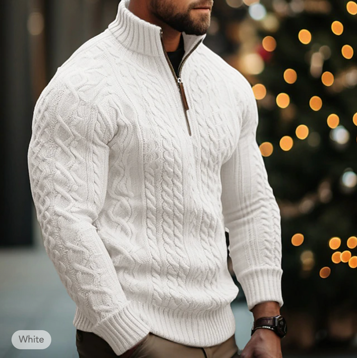 Maglione Uomo Maglia a Trecce Mezza Cerniera Collo Alto Morbido - Vesarelli