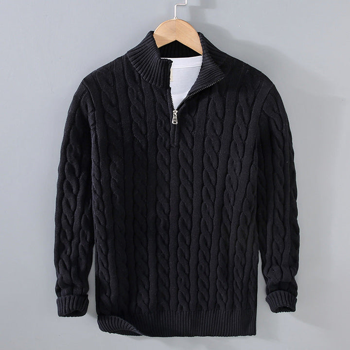 Maglione Uomo Maglia a Trecce Zip a Un Quarto Collo e Polsini a Coste - Vesarelli
